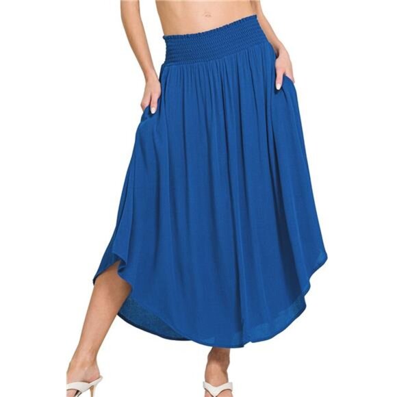 Zenana Outfitters Dresses & Skirts - Zenana Woven Crinkle Smocked Waist Maxi Skirt W Pockets
